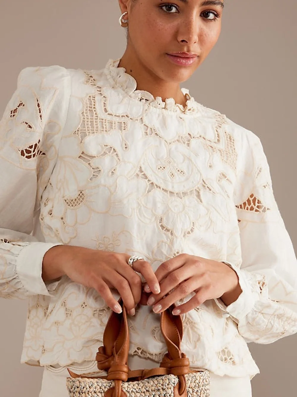 Anthropologie Long-Sleeve Lace Cutwork Blouse
